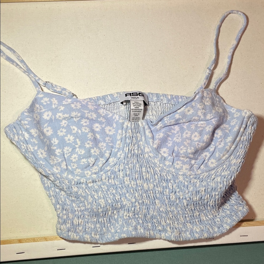 RSQ Pale Blue Floral Smocked Cami